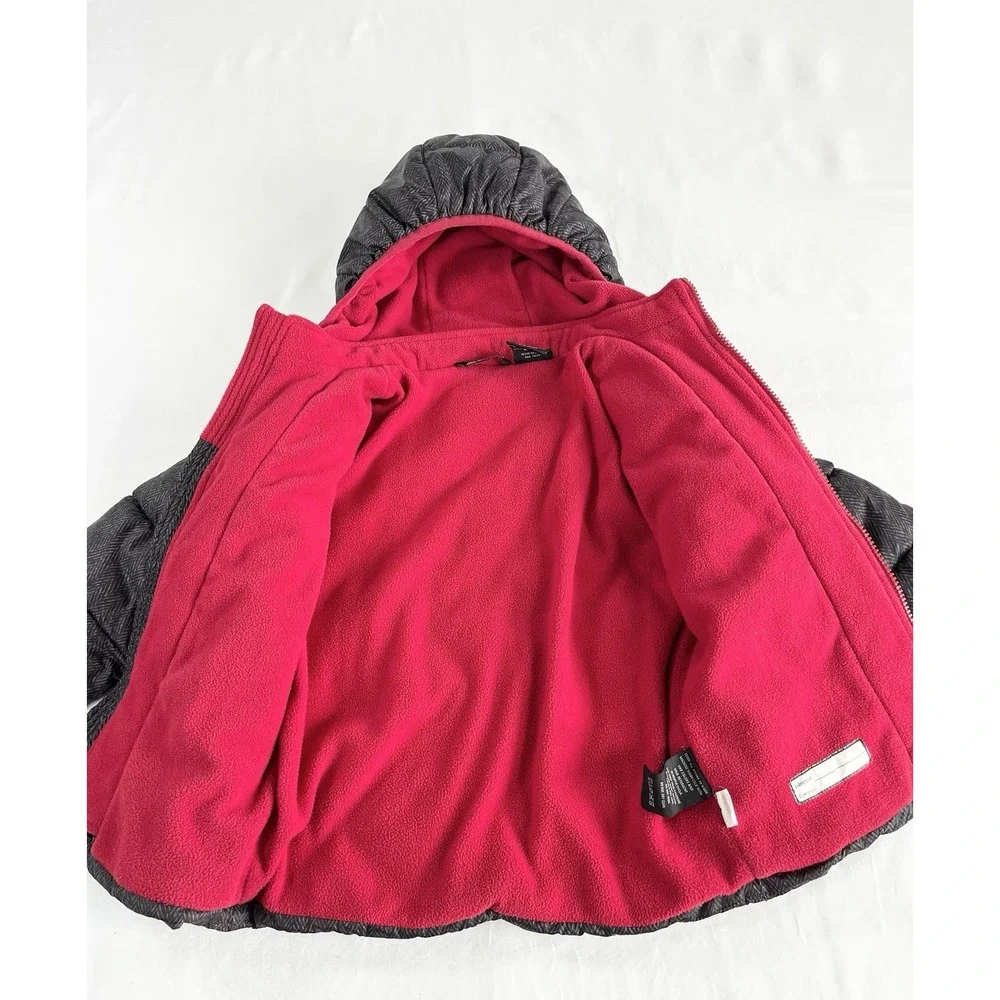 Snozu Kids Youth Puffer‎ Jacket Size 5 Black Red Hooded Fleece Lined Coat